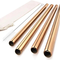 4pcs 12mm Extra Wide Straw Reusable 304 Stainless Steel Drinking Straw Metal Straws for Smoothies Tapioca Pearls Milk Bubble Tea