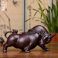 黑檀木雕牛擺件華爾街牛氣沖天實木雕刻紅木工藝品汽車飾桌面招財1入