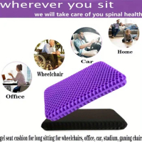 Thickening Gel Cushion, Long Sitting, Back, Sciatica, Tailbone Pain Relief Pad, for Cars, Offices, Wheelchairs