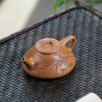 【百貨屋二號】國助工范勤君純手工陶刻竹葉子冶石瓢直播熱賣宜興紫砂壺