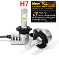 1 Set Super Bright MINI SIZE H7 CSP CHIPS P20 Car LED Headlight All-in-one Turbo Ball Fan 1:1 SIZE Front Bulb Lamp 45W 5200LM 6K