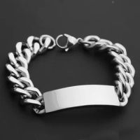 Wholesale Strong 15MM Wide Stainless Steel Silver Color Polished ID Tag Cuban Curb Link Chain Men's Bracelet Bangle Xmas Gift 9"