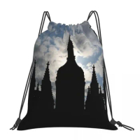 King's College Spires, Cambridge, UK Backpacks Multi-function Portable Drawstring Bags Sundries Bag BookBag For Man Woman School