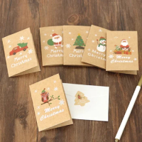 6sets Merry Christmas Kraft Gift Card Santa Claus Xmas Party Invitation Greeting Cards Blank Folding Card with Envelope Sticker