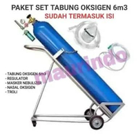 Tabung Oksigen 6 M3 6M3 Komplit Troly Dan Regulator Full Set Lengkap Biru