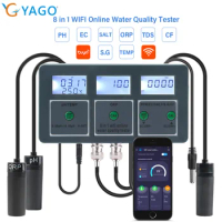 8 in 1 WiFi Tuya Aquarium Water Quality Tester Smart PH Meter ORP/TDS/EC/SALT/TEMP Monitor for Drinking Water Swimming Pool