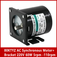 80KTYZ AC Synchronous Motor+Bracket 220V 60W 5rpm -110rpm Micro Motor Low Speed Permanent Magnet Motor