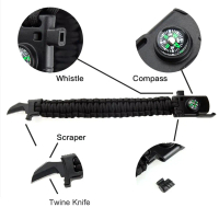 Gelang Kompas Peluit Pisau Survival EDC Parachute Bracelet