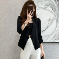 【Paiya 派亞】白色雪紡小西裝外套女小個子薄款七分袖短款西服中袖上衣(S-3XL)