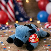 TY Beanie Baby Lefty the Donkey Blue 1996 Original USA Flag Rare Vintage Langka