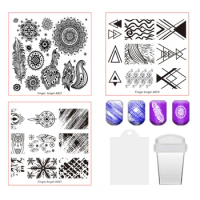 1Set Nail Stamping Plate Leaf Flower Geometry Lace Nail Polish Print Jelly Stamper Scrapper Tool Feather Bag Shoes Image
