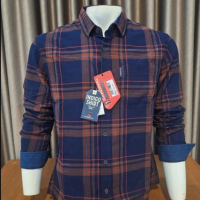 Cardinal Kemeja Jeans Lengan Panjang Pria Premium Quality New Serries Motif Kotak-Kotak Biru & Merah