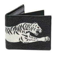 Authentic Stingray Skin Tiger Designer Male Short Card Wallet Genuine Leather Men's Dragon Trifold Wallet Small Card Holders