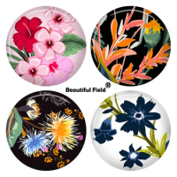 10mm 12mm 25mm 14mm 16mm 18mm 20mm 30mm Photo Pattern Round Glass Cabochons Colorful Beautiful Flowers DEE006