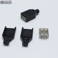 10pcs Type A Female USB 4 Pin Plug Socket Connector With Black Plastic Cover Welding Type 3 in 1 DIY Plugs for OD3.0 Cable