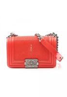 Chanel Pre-Loved Chanel boy chanel Small chain shoulder bag lambskin Garusha Red antique silver hard