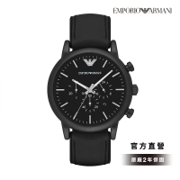 【EMPORIO ARMANI 官方直營】Luigi 低調沈穩個性男錶 迷霧黑皮革車縫錶帶 手錶 46mm AR1970
