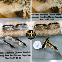 Et 40 Cincin Couple Titanium Hitam Kombinasi Gold & Silver Model Tipis 3mm Anti Karat Cocok untuk Ac