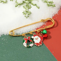 Christmas Brooch Bell Santa Claus Snowman Wreath Pendant Fashion Pins For Women Bag Decoration Clip Party Jewelry Christmas Gift