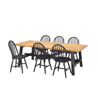 SKOGSTA/SKOGSTA 餐桌附6張餐椅, 相思木/黑色, 235 公分