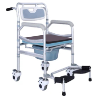 3 in 1 Aluminum Foldable Bedside Commode Chair Portable Toilet Seat Shower Commode Chair With Wheels For Elderly