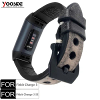 YOOSIDE for Fitbit Charge 3 Band Hand-made Genuine Leather Vintage Stainless Steel Clasp Wristband Strap for Fitbit Charge 3 SE