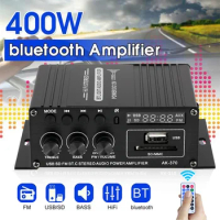 400W*2 12V Sound Amplifier Channel 2.0 HIFI Bluetooth Power Amplifiers Home Digital Audio AK380 AK370 AK170 for Car Bass Trebl