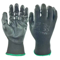 NMSafety 6 Pairs Polyester Safety Protective Work Gloves Ce-Certificated Black Nitrile Mechanic Working Glove EN388 4121.