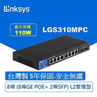 【現折$50 最高回饋3000點】    Linksys 8埠 (8埠POE+GE / 2埠SFP) POE L2管理型 Gigabit 超高速乙太網路交換器(鐵殼）