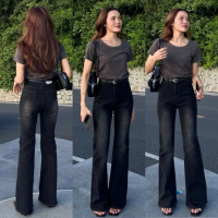 \Milin Jeans\" ขาม้าดำแต่งเฟด ผ้าพรีเมี่ยม"
