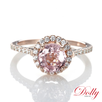 【DOLLY】1克拉 天然粉紅尖晶石18K玫瑰金鑽石戒指(007)