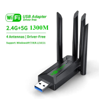 (Local Shipment) 1300Mbps USB3.0 WiFi5 Adapter with External Antenna Dual Band 2.4G/5Ghz Wi-Fi Dongl