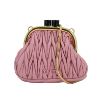 二手品 Miu Miu Belle 納帕皺褶羊皮迷你斜背晚宴包(玫瑰粉)