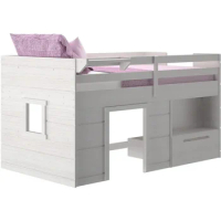 Max &amp; Lily Loft Bed Twin Size, Solid Wood Low Loft Bed with Storage Drawer and Ladder, Modern Farmhouse Loft Bed for Kids, W