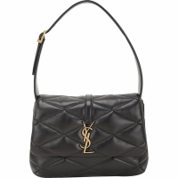 YSL Saint Laurent LE 57 菱格衍縫柔軟小羊皮肩背腋下包(黑色)