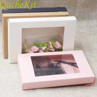 20/50Pcs Multi Color Paper Gift Package&amp;Display Box With Clear PVC Window Wedding Candy Boxes Kraft Paper Gift Packaging Boxes