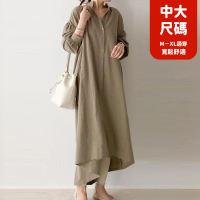 【慢。生活】韓版簡約寬鬆舒適長款排扣襯衫裙-F(卡)
