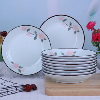 10個裝盤子菜盤家用創意菜盤子 圓型深盤子魚盤碟子果盤飯盤餐具