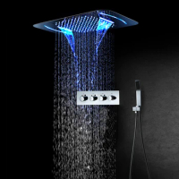 3 Functions Thermostatic Rain Shower System Embedded Ceiling LED High Pressure Shower Head Bathroom Faucet Brass Concealed Mixer