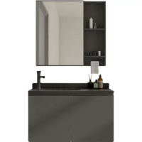 Ultra narrow bathroom sink, integrated ceramic washbasin, intelligent circular mirror bathroom cabinet combination