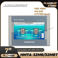 AMSAMOTION 7 นิ้ว HMI PLC All-In-1เครื่อง FX3U HMI Ethernet 16I 16O 4AI 2AO Controller Touch Screen