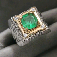 natural emerald zambia kuku/tapak suasa ring silver handmade size 21