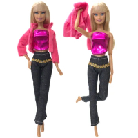 NK 1 Set Doll Dress Party Fashion Clothes Red Coat+Sex Top+ Black Jeans Daily Casual Wear For Barbie Doll Girls' Toys 81B 6X