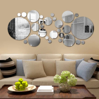 26pcs 3D Mirror Wall Sticker Home Decor Round Decorations DIY Mirror Sticker Mural Removable Living-Room Decal Art Ornaments