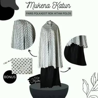 Mukena katun paris bordir polkadot hitam putih harga terjangkau kualitas bagus motif terbaru Putih P