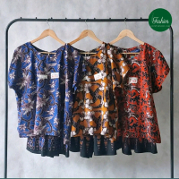 Fashion Setelan Kulot Batik Kencana Ungu Rc 69 Cetak Kub Label Biru