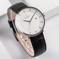 【Nordgreen】ND手錶 哲學家 Philosopher 40mm 月光銀殼×白面 黑色鱷魚紋錶帶(PH40SILEBCXX)