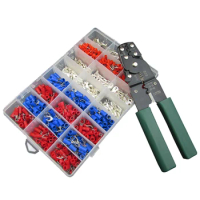 Wire Crimping Tool Cutter Crimper Stripper with 1000pcs Pre-insulated Terminals Assortment Set Kit