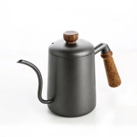 Hand Made Coffee Pot with Wooden Handle, Stainless Steel Fine Mouth Pot, Drip Type, Long Mouth Coffee Pot