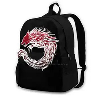 Inugami Clan-Red / Black Backpack For Student School Laptop Travel Bag Wolf Dog Japan Japanese Inugami Okami Red White Fang Claw
